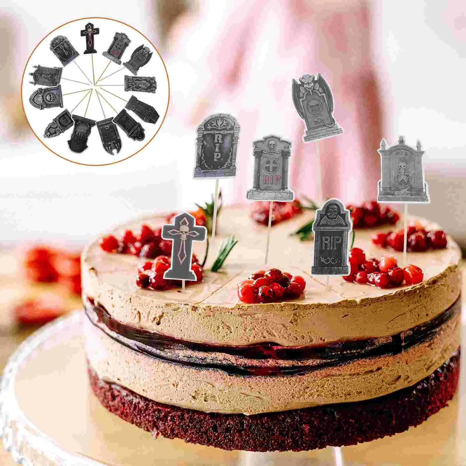 

24 Pcs Halloween Tombstone Slots Spooky Cupcake Toppers Decorations Graveyard Cakes Dessert Fairy Toothpick