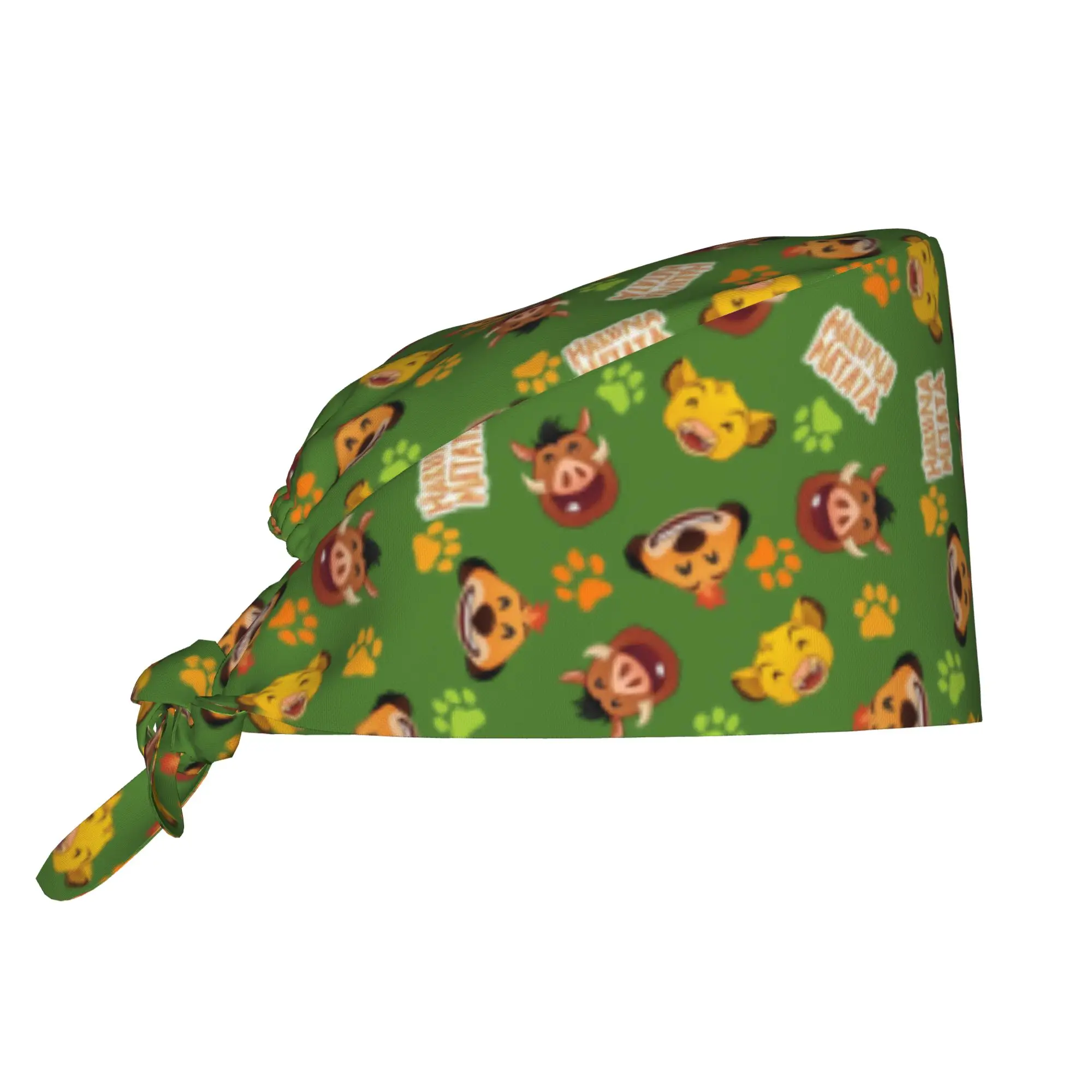 Liones Anime Kinges Breathable Scrub Hat Surgical Scrub Caps Unisex Nursing Hair Hats Pumbaa Simba Cartoon Work Scrubs Hat