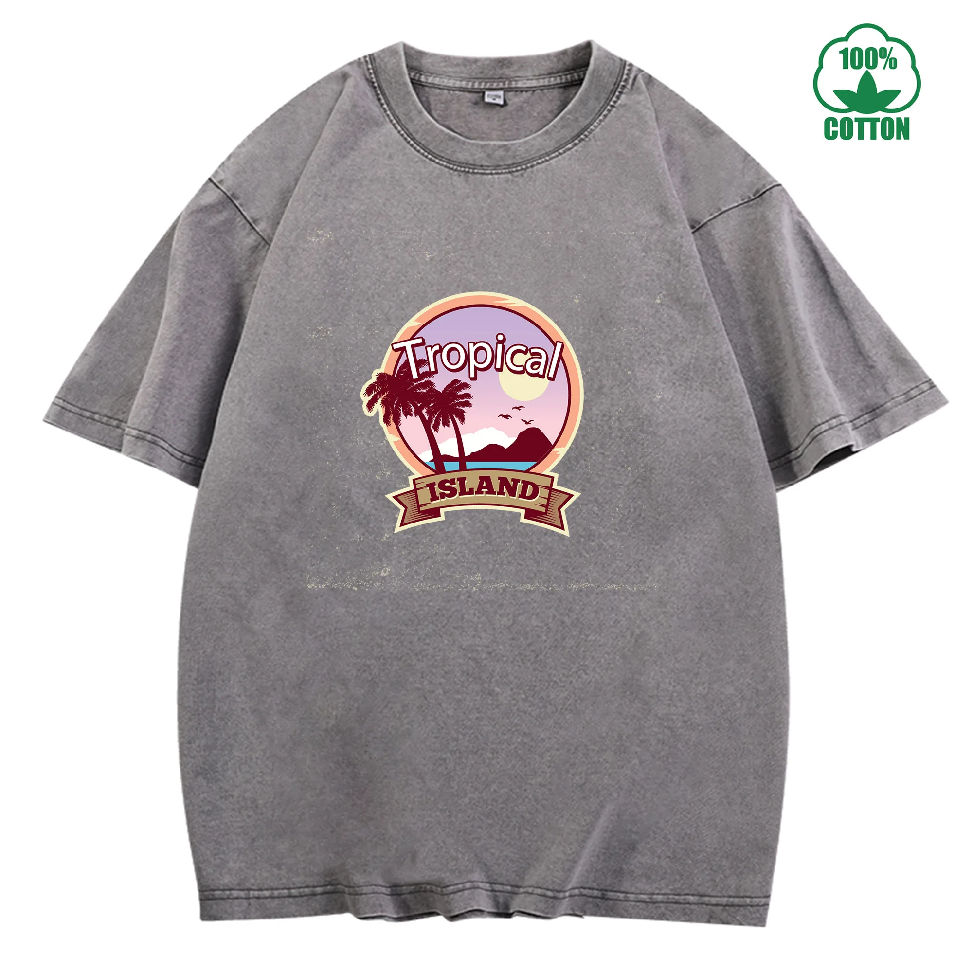 Tropical Island Vintage gewassen T-shirt 230g 100% katoen comfortabel oversized streetwear unisex