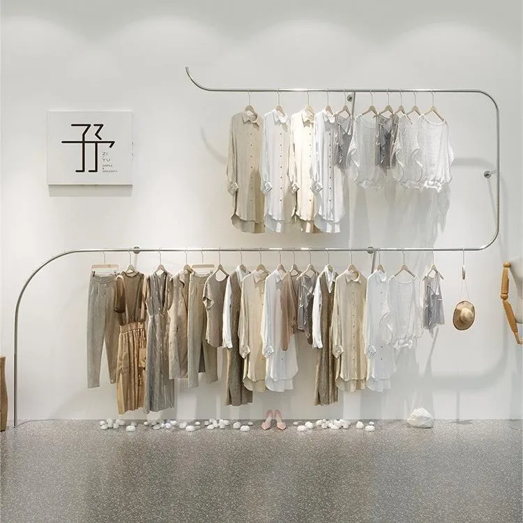 Clothing store display rack Double-layer women's clothing store floor-to-ceiling wall rack Combined clothing hanging