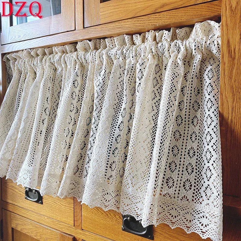 

Linen Geometry Hollow Short Curtains for Roman Window Kitchen Manual Half Curtains Valance #A033-1