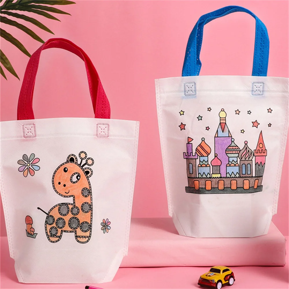 1pcs Sets DIY Graffiti Bag with Markers Handmade Painting Non-Woven Bag for Children Arts Crafts Color Filling Drawing Toys