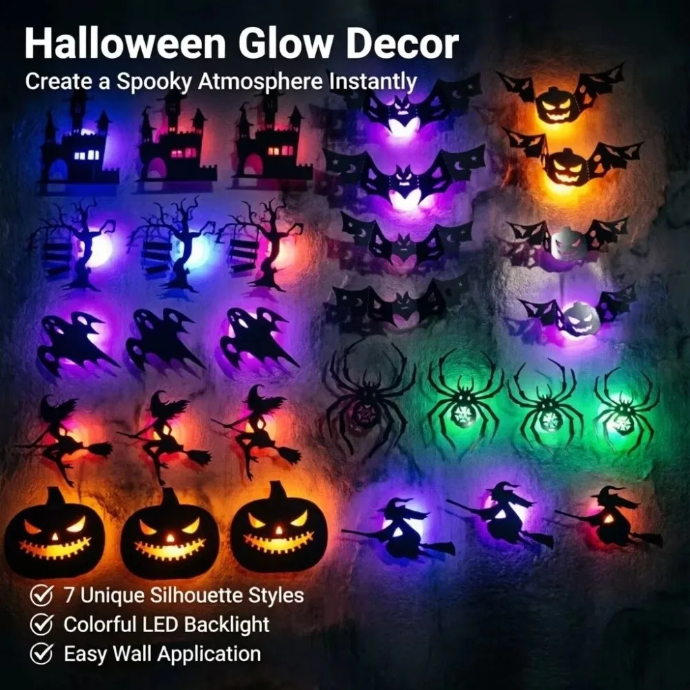 PVC Halloween Wall Stickers 3D Effect Halloween Theme 3D Wall Decals Festive Style Hollow Cutout Decorative Wall Stickers