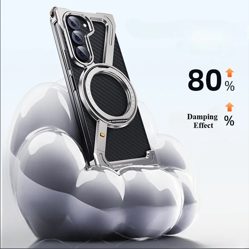 Oatsbasf for Samsung Z Fold 6 5 W24 Metal Phone Case Bezel-less Phone Cover for Samsung Folding Screen Shell w/ Magnetic Stand
