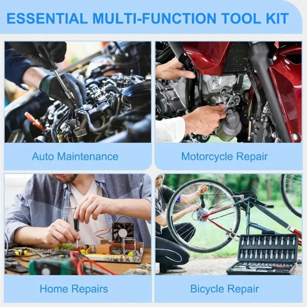 Hot 46Pcs 1/4" Drive Socket Wrench Set, Ratchet Screwdriver & Bit Kit, Carbon Steel, Auto Repair Hand Tool Set with Storage Case image 6