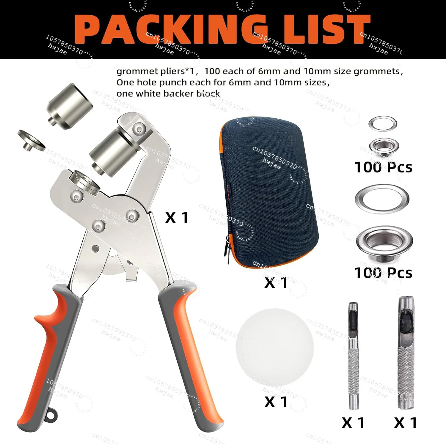 Cross-border hot-selling replaceable mold 6mm/10mm grommets pliers gas eye pliers metal ring set