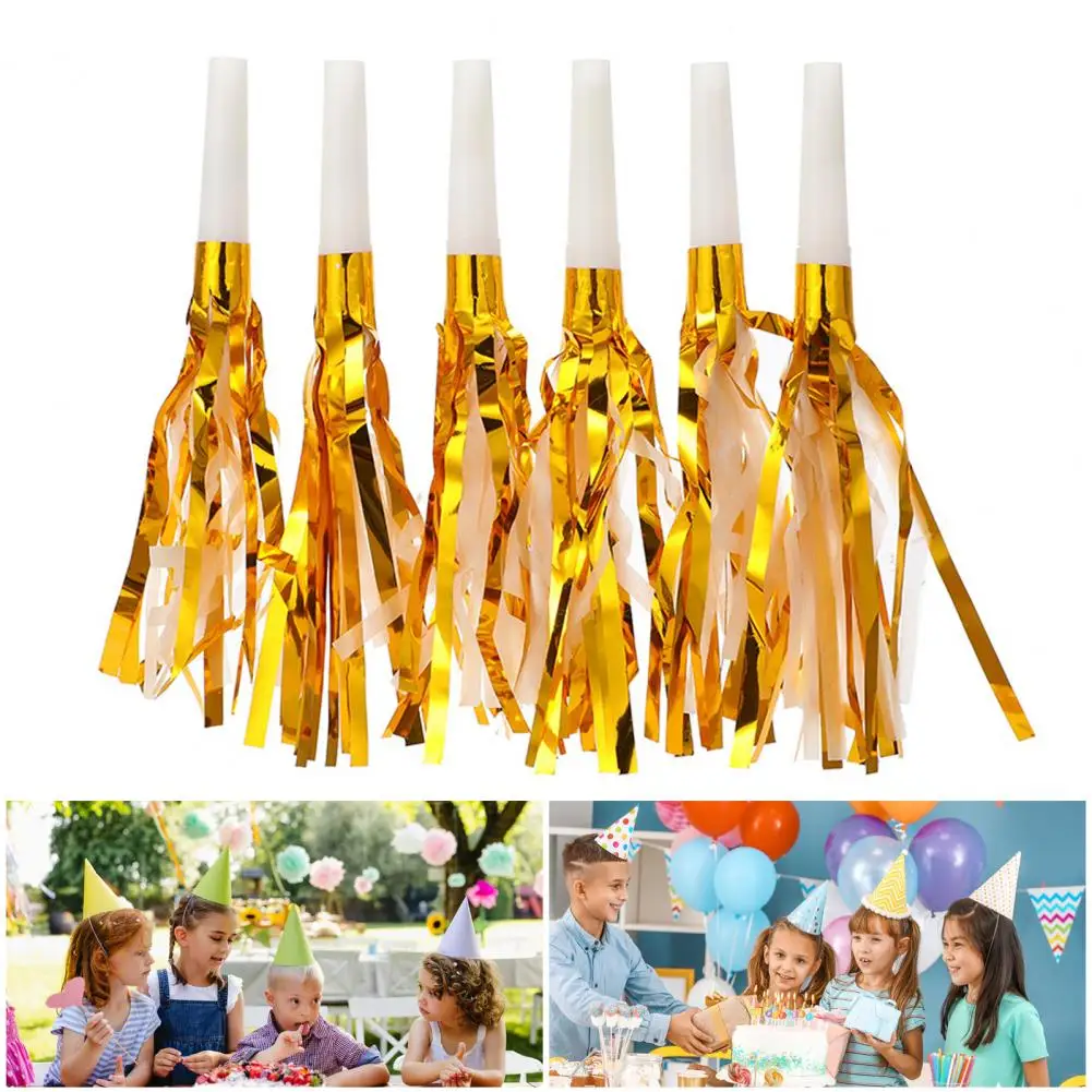 Sparkly Noisemaker Horns 48pcs Golden Noise Makers Glitter Tassel Whistle Fringed Horns for New Year Celebrations Baby Shower