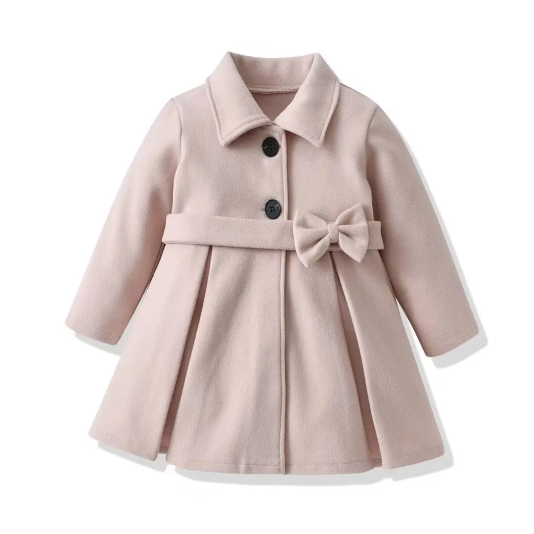 New Children Spring Autumn Mid-length WindbreakerBaby Girls Faux Woolen Jacket Coat Kids Winter Outerwear Clothes  for 2-6Y Wear