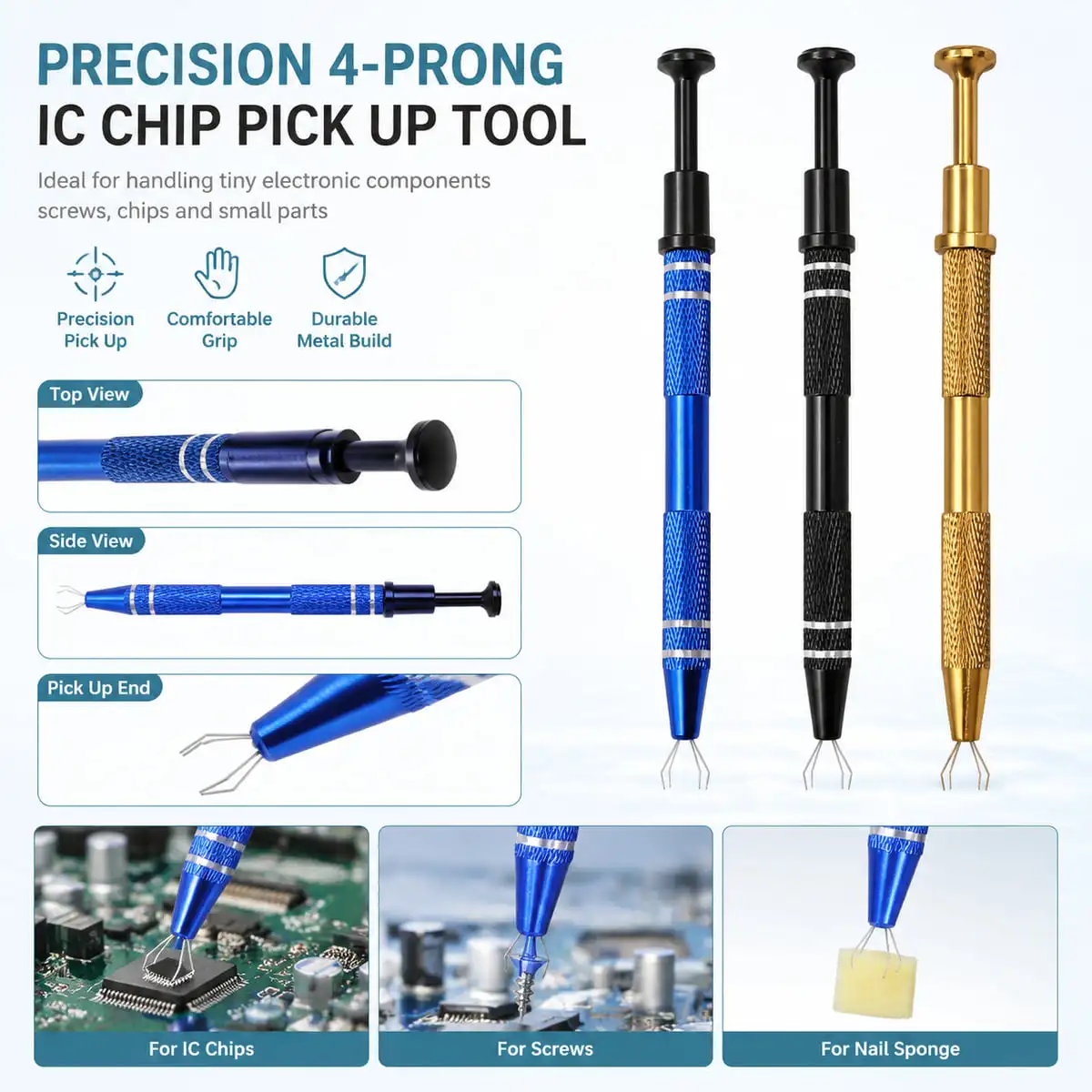 Lanke 1PC Four Claw IC Extractor Precision Pickup Tool Pen for BGA Chips Screws Small Parts Phone Repair DIY Nail Art
