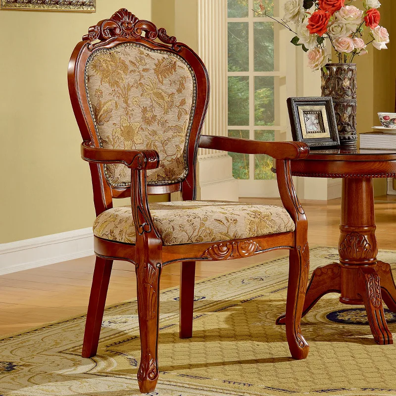 Sedia da pranzo europea, schienale per la casa, legno massello, poltrona retrò, hotel, ristorante in stile europeo