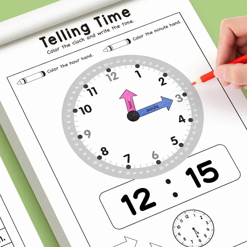 Children's Workbook on Learning Time Concepts Suitable for Homeschooling Kindergarten Activities Includes Reading Math Practice