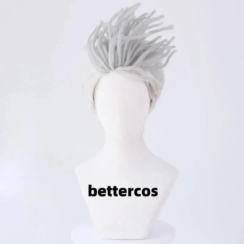 zz04zz12New Ekko Arcane 2 Cosplay Short Silver Hair Dreadlock Game Anime Wigs + Wig Cap
