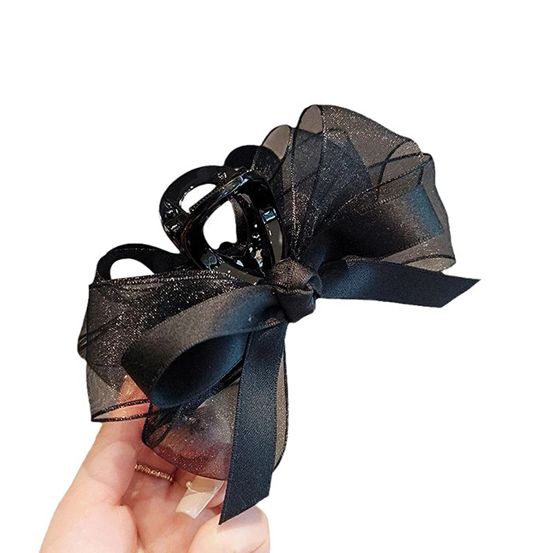 مخالب شعر سوداء شبكية للنساء ، مشبك قرش كبير ، دبوس شعر بعقدة فراشية ، مشبك شعر ، ذيل حصان ، إكسسوارات شعر