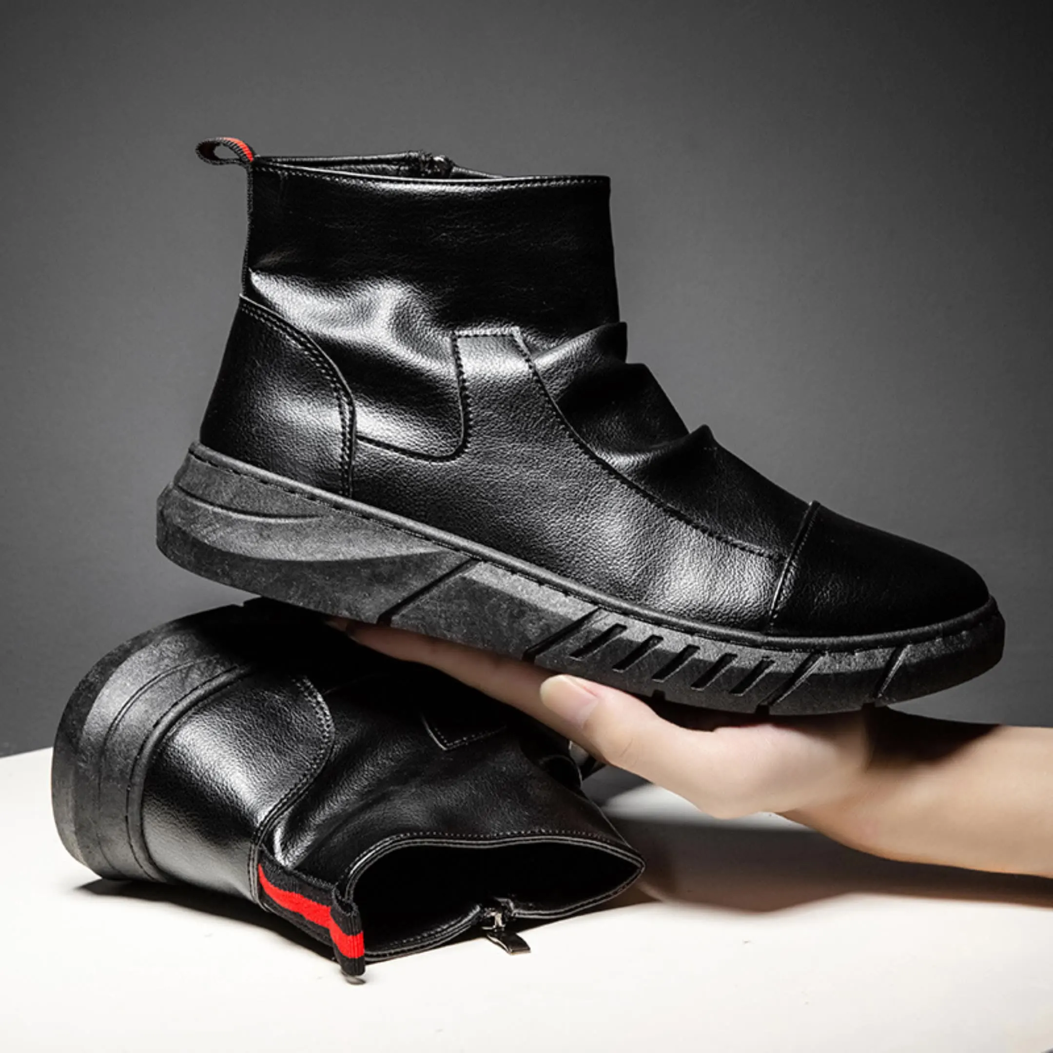 Guys Plain Tone High Cut Daily Boots Simple Reinforced Collar Cushion Insole Anti Slip City Street Walking Footwear