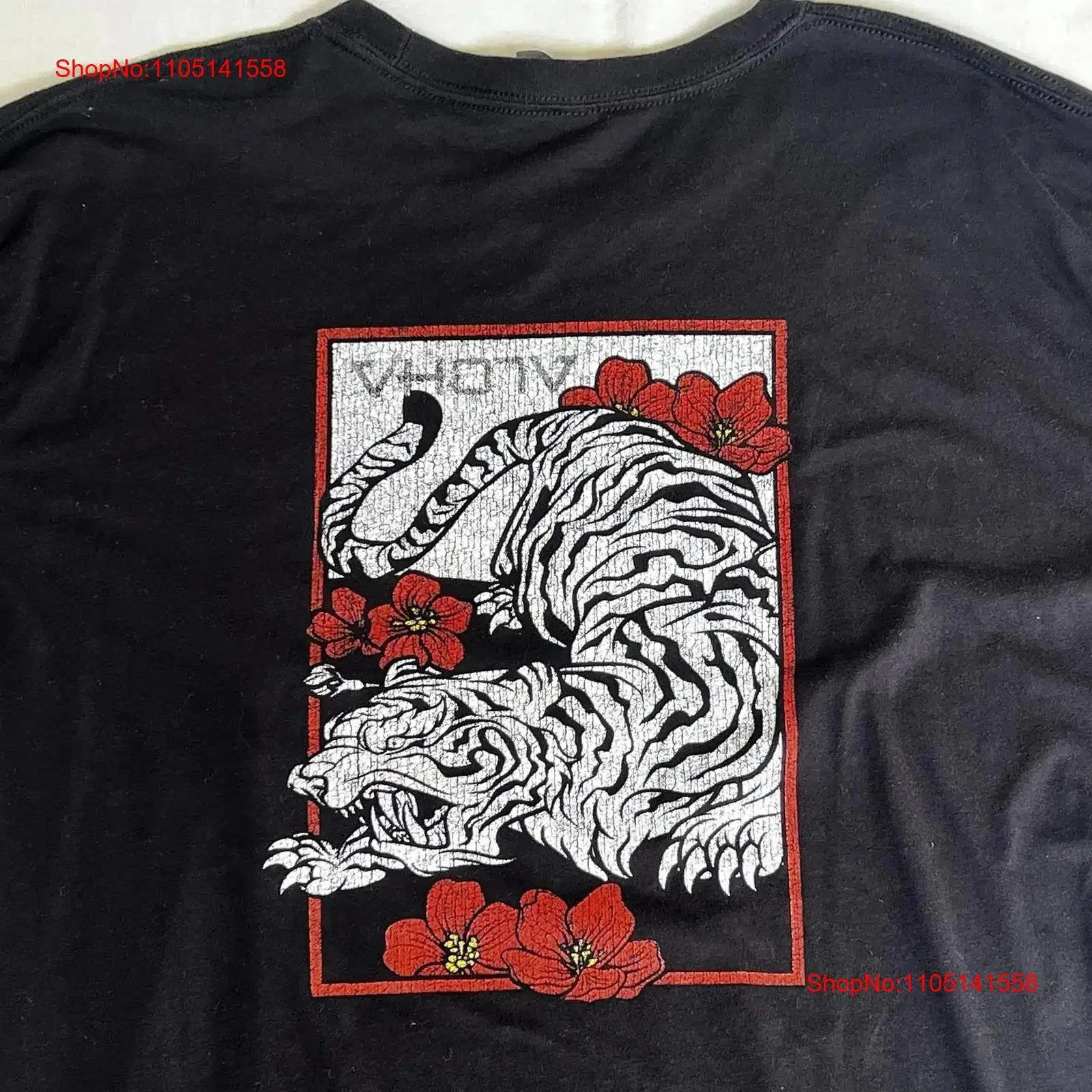 VHO7V Aloha camiseta 2XL tigre negro Hanafuda Hawaii Surf asiático Shaka Floral 2883 vintage lavado estirado Casual moda suave