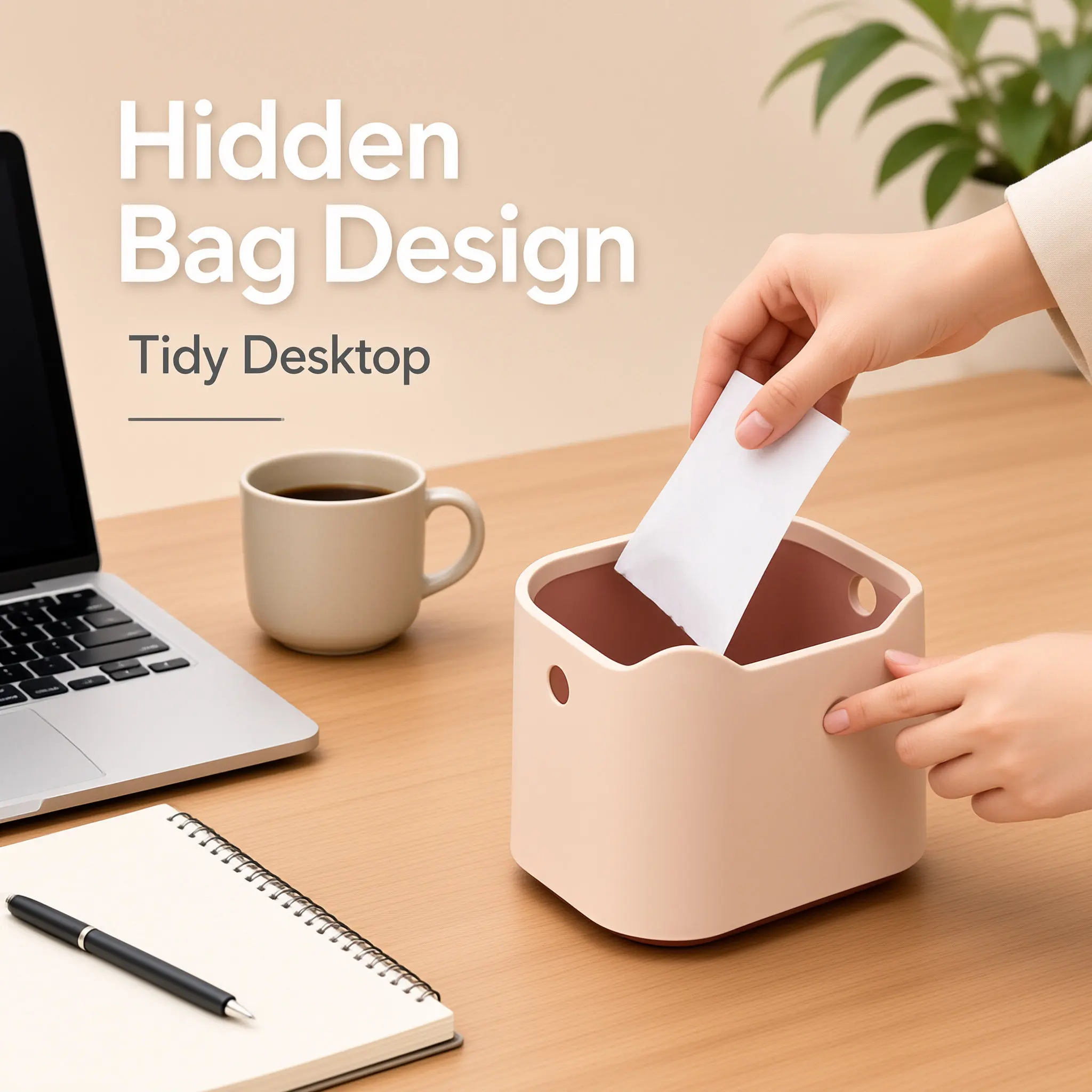Push-button desktop trash can with lid – a cute household item for storing small trash and miscellaneous items