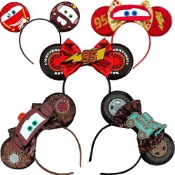 Disney Cars Ears Hair Bands For Girls Pixar 95 Lightning McQueen Hair Accessories Kids Sequins Bow Mater Sheriff Headbands Women