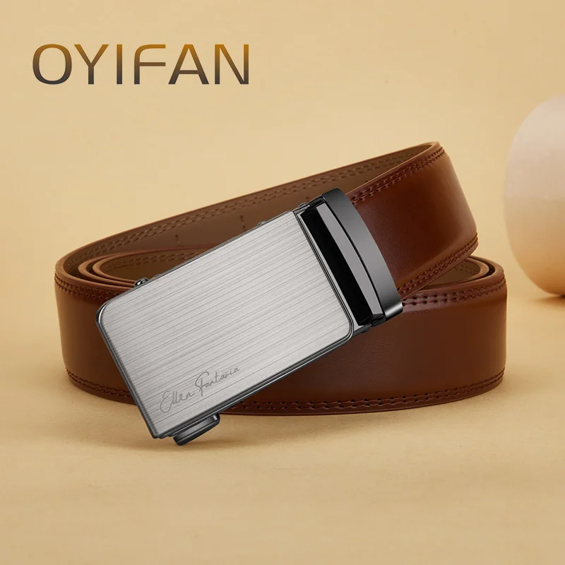 OYIFAN Genuine Leather Belt Genuine Leather Belt Brown Belt Automatic Buckle Trouser Belt Luxury Business Style Male Belt