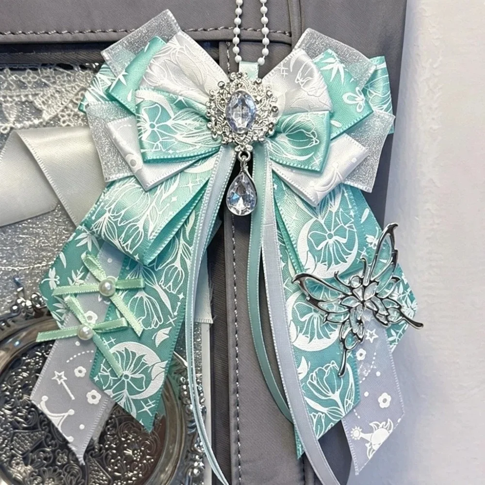 Ribbon Double Layer Bowknot Ornament Keychain Tassel Rhinestone Pendant Long Streamers Elegant Itabag Decoration Daily Use