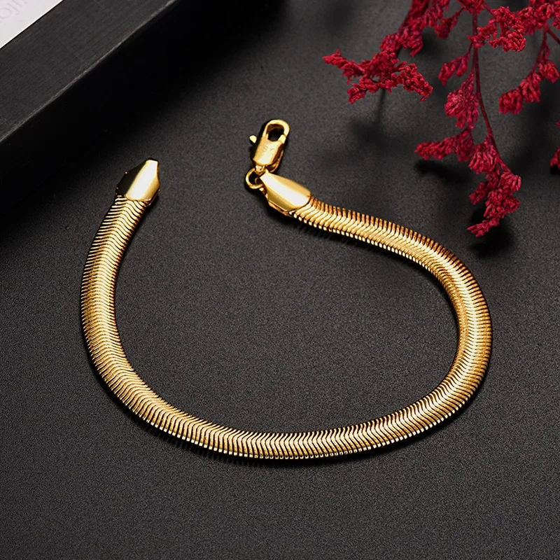 

Hot 925 Sterling Silver Plated 18K Gold 6MM Snake Bone Bracelets for Men's Women Fashion Jewelry Accessories Gifts Does Not Fade