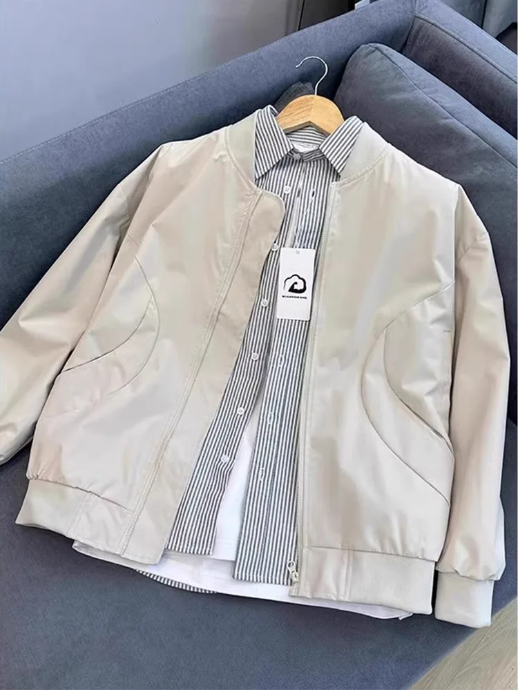 

American StylecleanfitHarrington Jacket Suits Men's Autumn and Winter Light Color Stand Collar Couple Baseball Cotton-Padded Jac