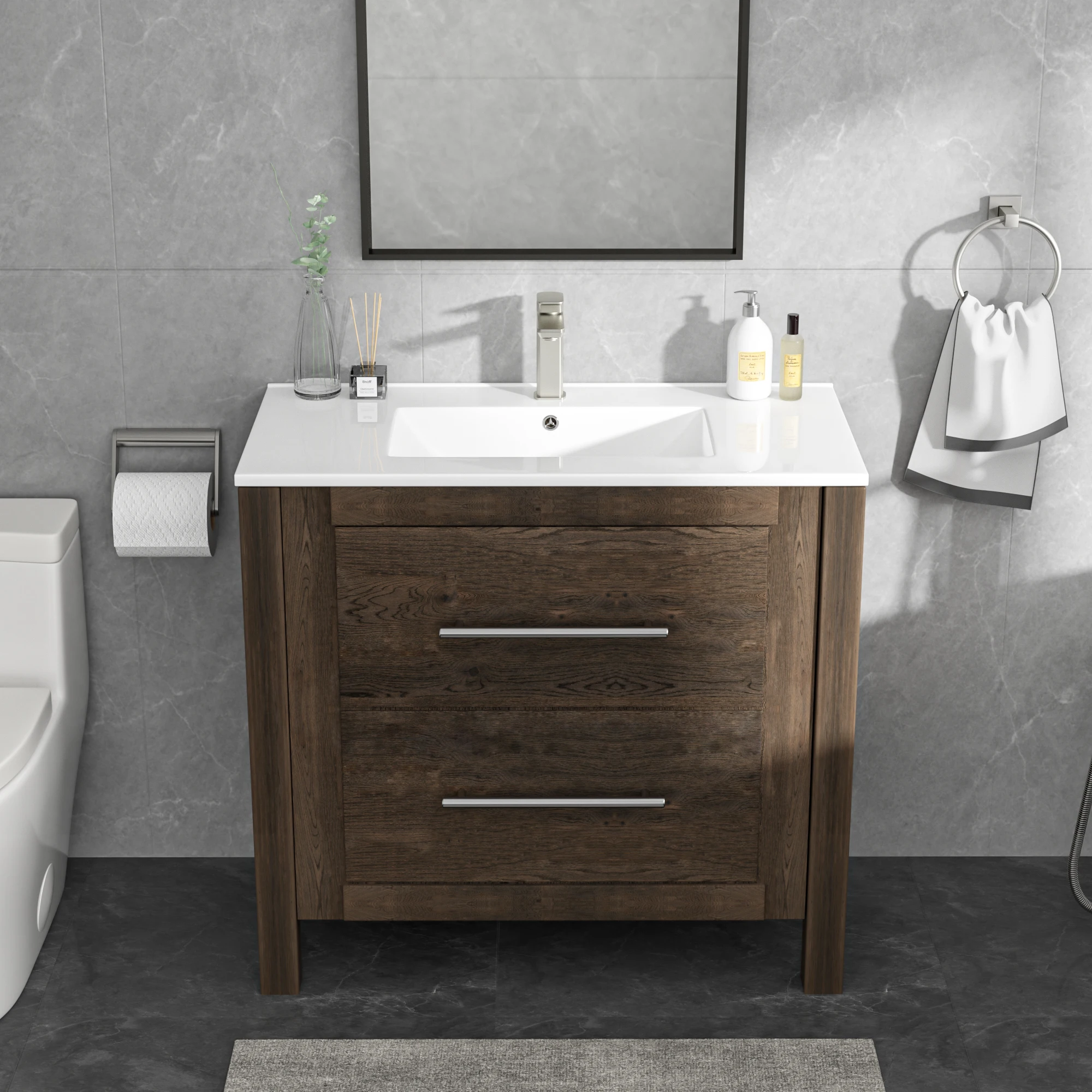 

Sarlai 36 Inch Drop In Rectangle Porcelain Feather Edge Thin Edge Cabinet Vanities Top White Ceramic Bathroom Sink
