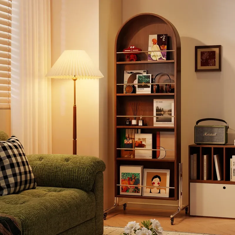 Solid Wood Full Length Mirror with Magazine Rack Movable Floor Standing Dressing Mirror for Home Bedroom Vintage Style
