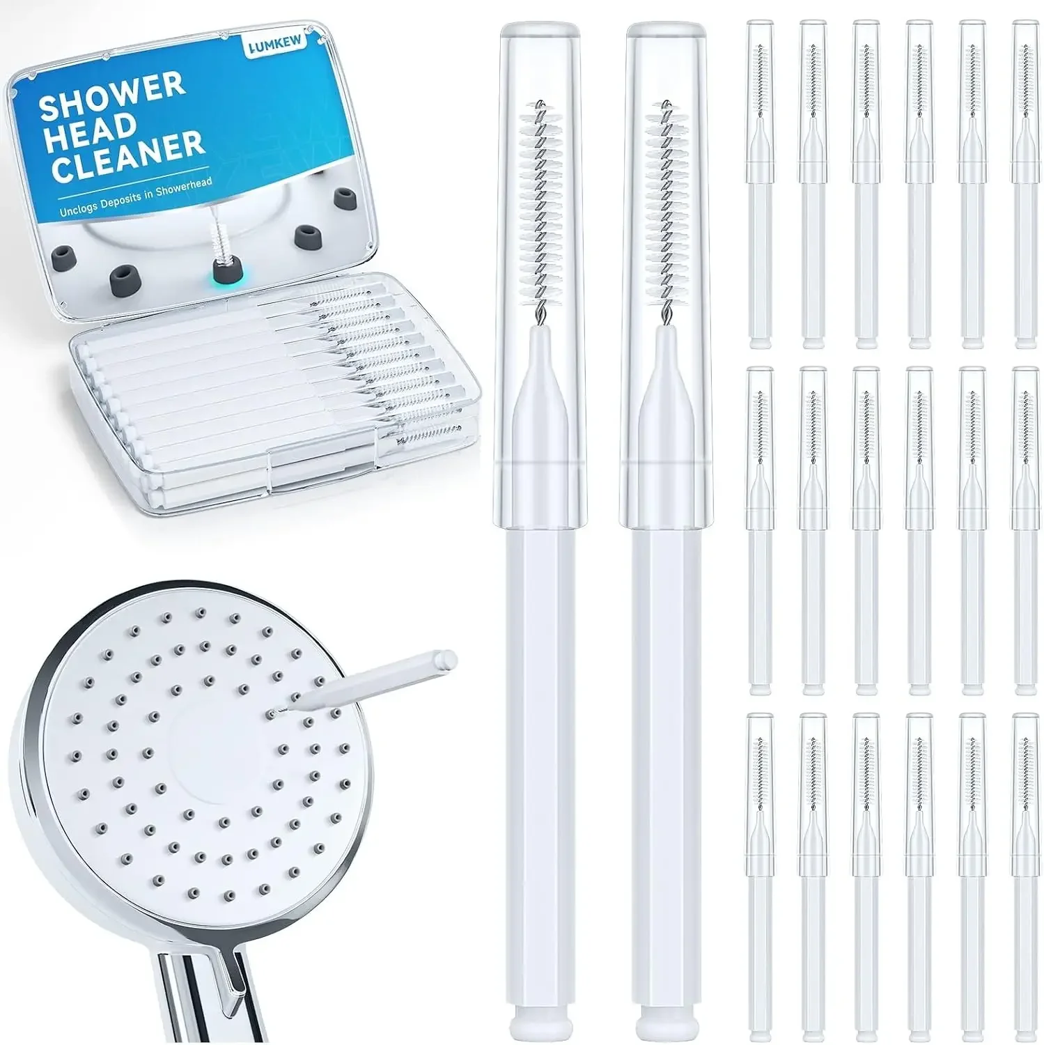 Shower Head Cleaning Brush for Small Hole, White | Multifunctional Shower Head Cleaner Tool Picks, Anti-Clogging Nozzle ,With St