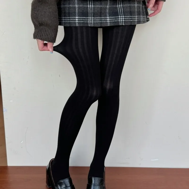 

SP & CITY вертикальные бамбуковые угольно-серые колготки женские модные бархатные эластичные колготки в широкую полоску осенне-зимние базовые носки