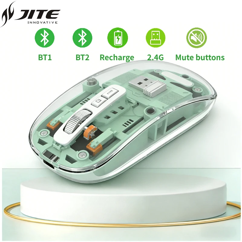 

Прозрачная магнитная беспроводная мышь JITE с тремя режимами работы (Bluetooth, 2.4G), регулируемым DPI, перезаряжаемая, для iPad, ноутбуков, планшетов, телефонов и ПК