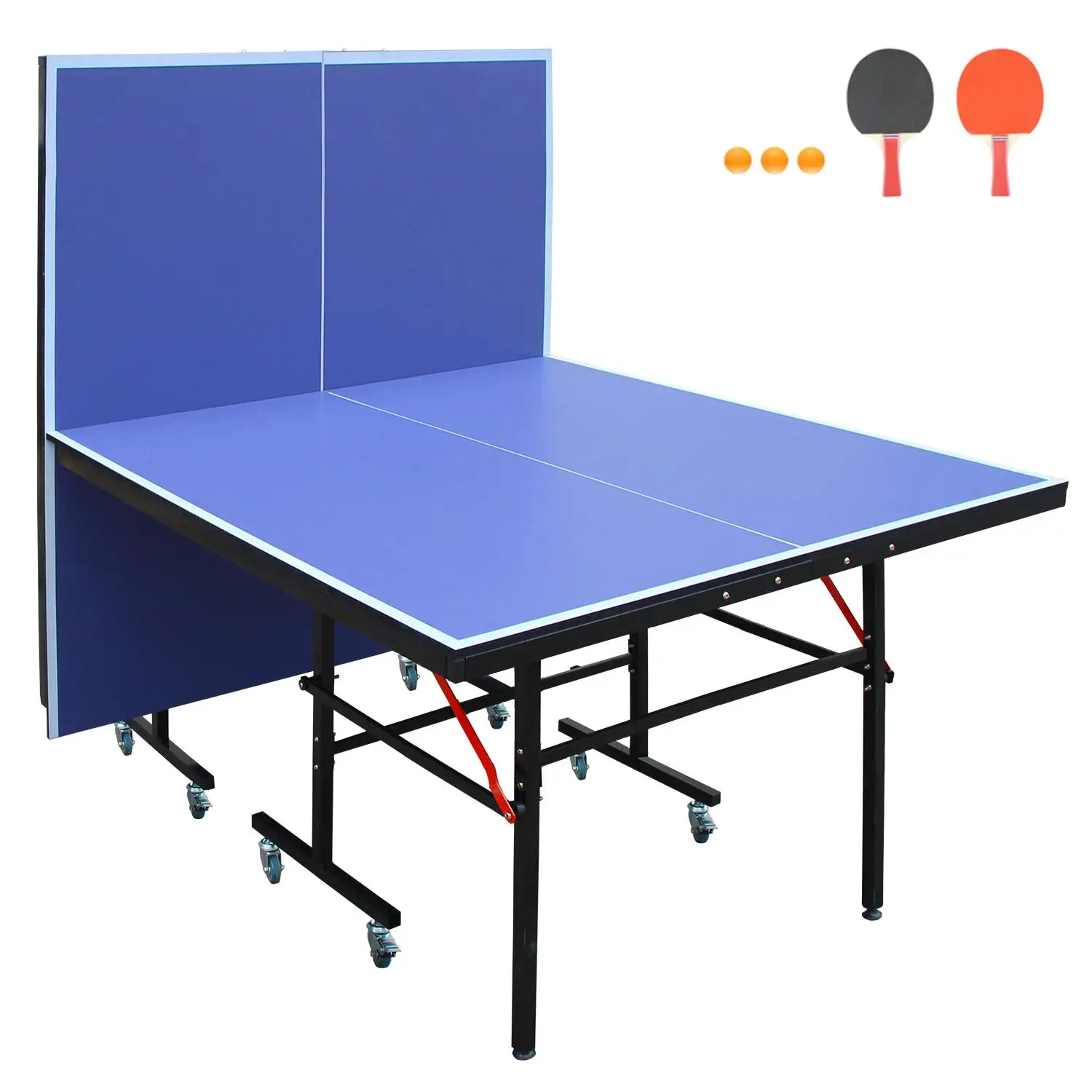 Conjunto de mesa de tênis de mesa dobrável de 8 pés com rede, 2 pás e 3 bolas - portátil para jogo de pong interno