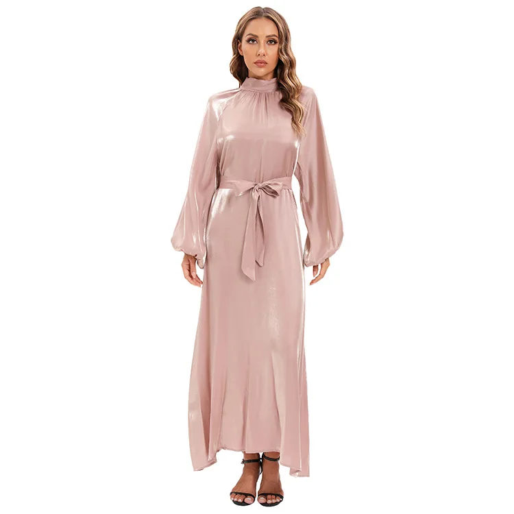 Abaya – robe longue en Polyester pour femmes musulmanes, élégante, manches longues, couleur unie, vêtements Maxi, tenues pour femmes musulmanes, automne