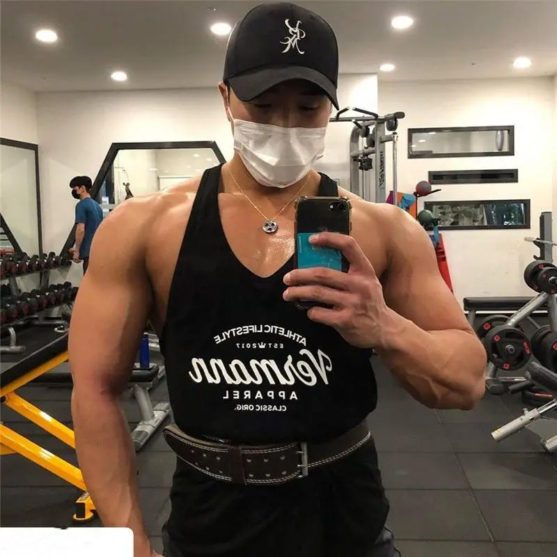 

Fitness Curved Letter Vest Men's 100% Cotton Running Training Basketball Equipment Slim Fit Casual Sports Sleeveless Clothes