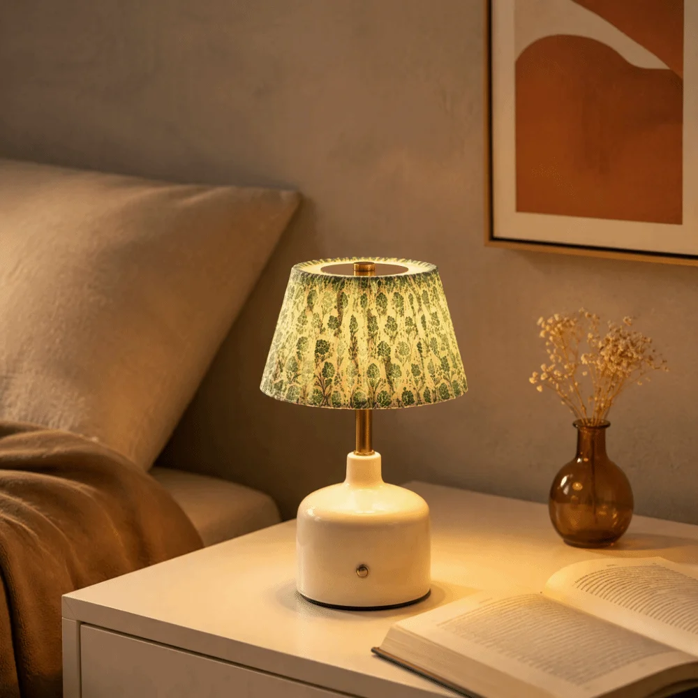 Pleated Design Desk Lamp Touch Control Ruffled Skirt Table Lamp Modern Minimalist Cream Color LED Desk Lamp Indoor
