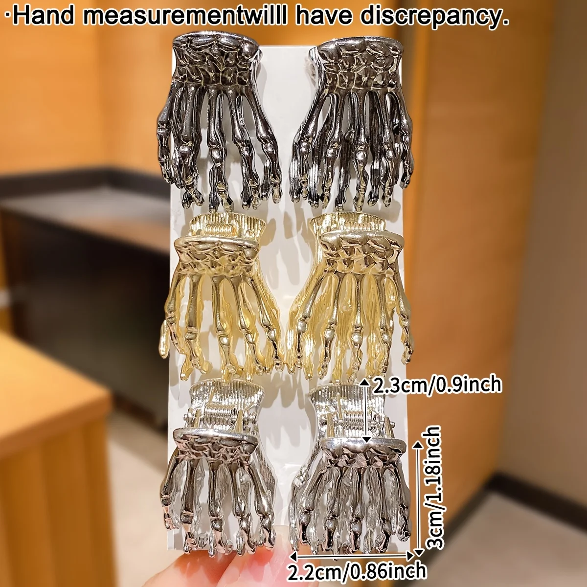 6Pcs Skeleton Hand Hair Clips for Women, Gothic Metal Mini Claw Clips, Y2K Punk Halloween Side Bang Hair Accessories