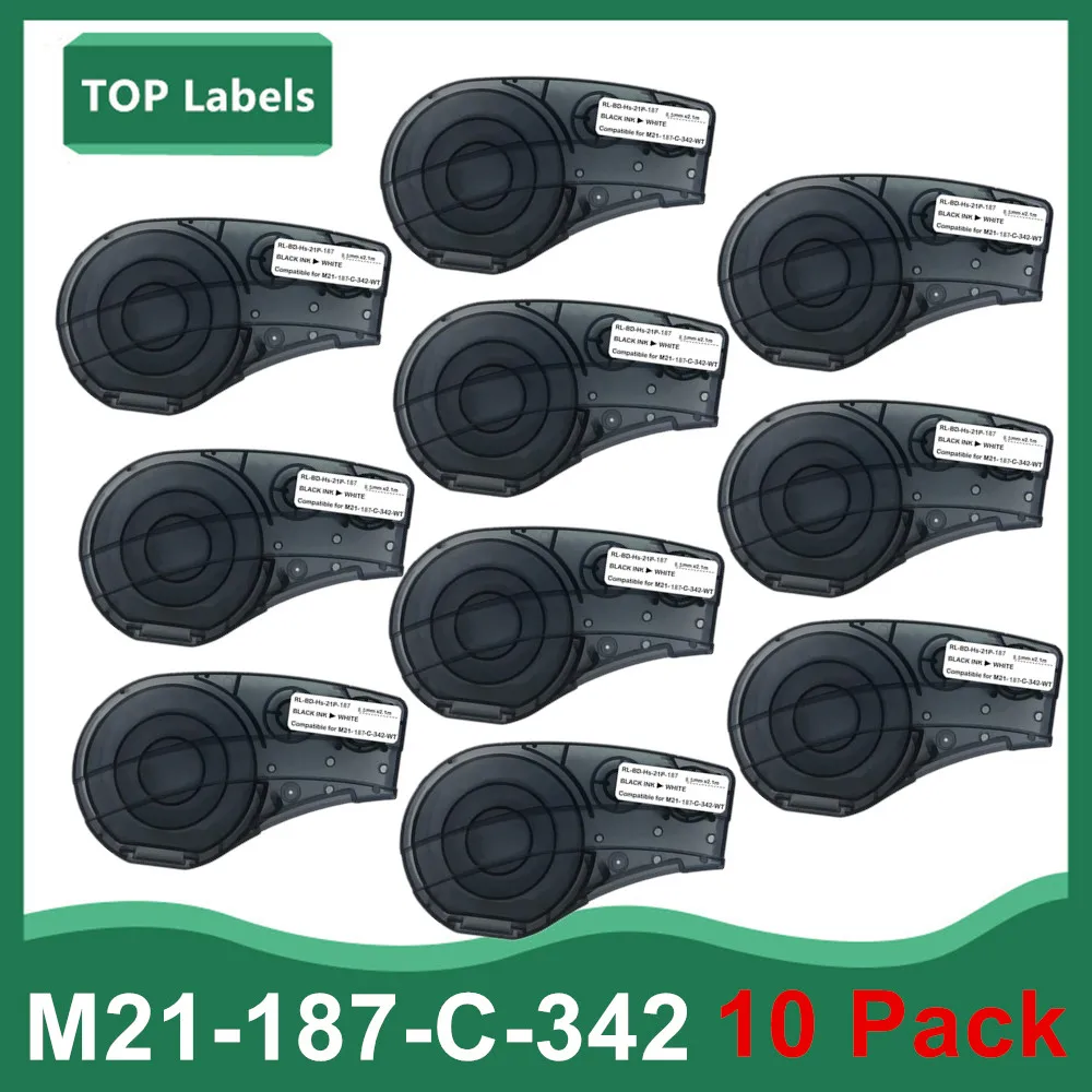 

10PK Polyolefin Cabel Marker M21-187-C-342 Cartridge for Control and Electrical Panels,Wire Harness,Black on White,8.5mm