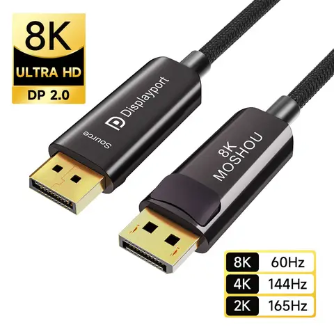 MOSHOU 8k Optical Fiber DP 2.0 Cable High Speed 80Gbps Bandwidth DisplayPort 2.0 Cable for Gaming Monitor Graphics Card TV PC