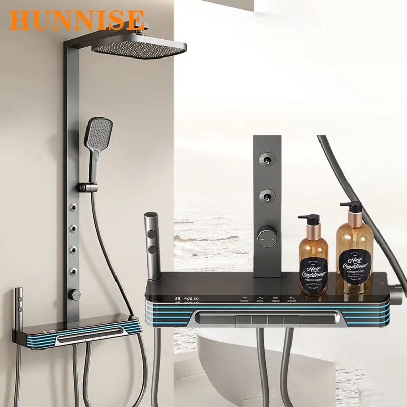 Piano Digital Bathroom Shower Set for Spa Waist Spray Thermostatic Shower System Faucets Rainfall Digital Piano Bath Shower Set