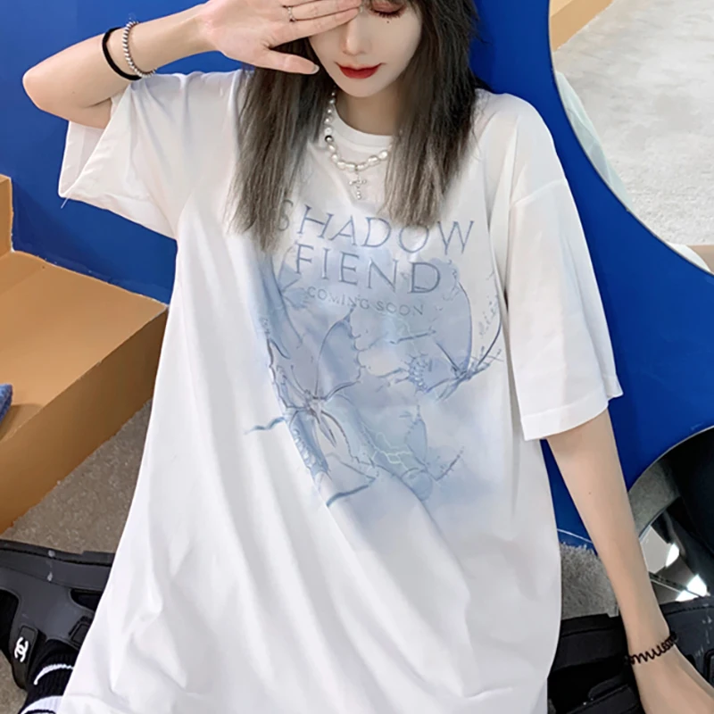 Y2k t-shirt oversize da donna Harajuku allentata lettera di moda Lightning stampata Ulzzang Kawaii femminile manica corta Crop Top t-shirt