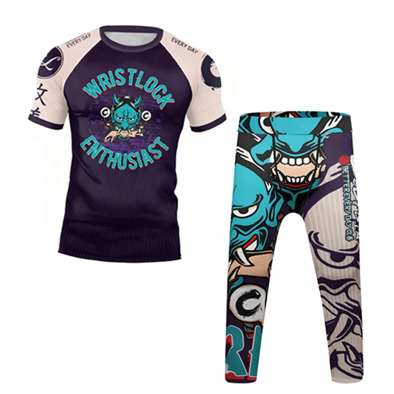 Tuta Sportiva per Bambini MMA Muay Thai, Abbigliamento Sportivo per Ragazzi, Set da Boxe e Jiu Jitsu, Completo da Allenamento e Corsa, Abbigliamento da Palestra per Bambini, Rashguard
