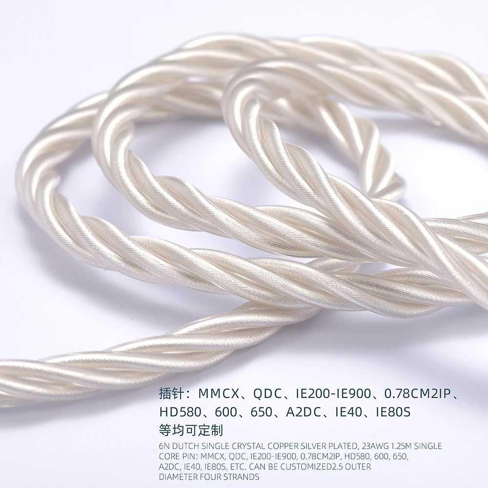6NOCC silver plated thick four strand qdc ie300 ie100 ie40pro a2dc 0.78 2pin mmcx upgrade wire 23AWG 4.4mm 3.5mm 2.5mm DIY