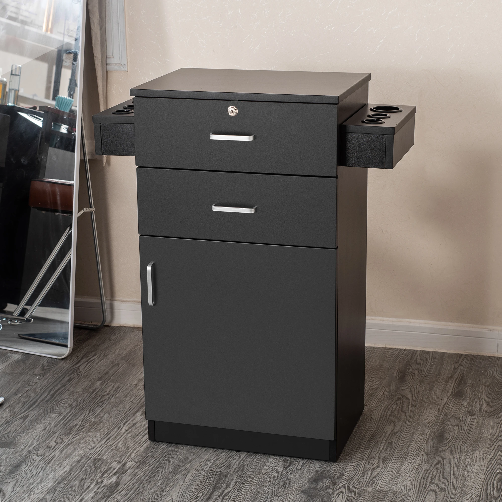 عربة التجميل بيضاء معدنية نمط التعبئة الأثاث الطابق اللون المواد أصل عربة صالون الشعر #2