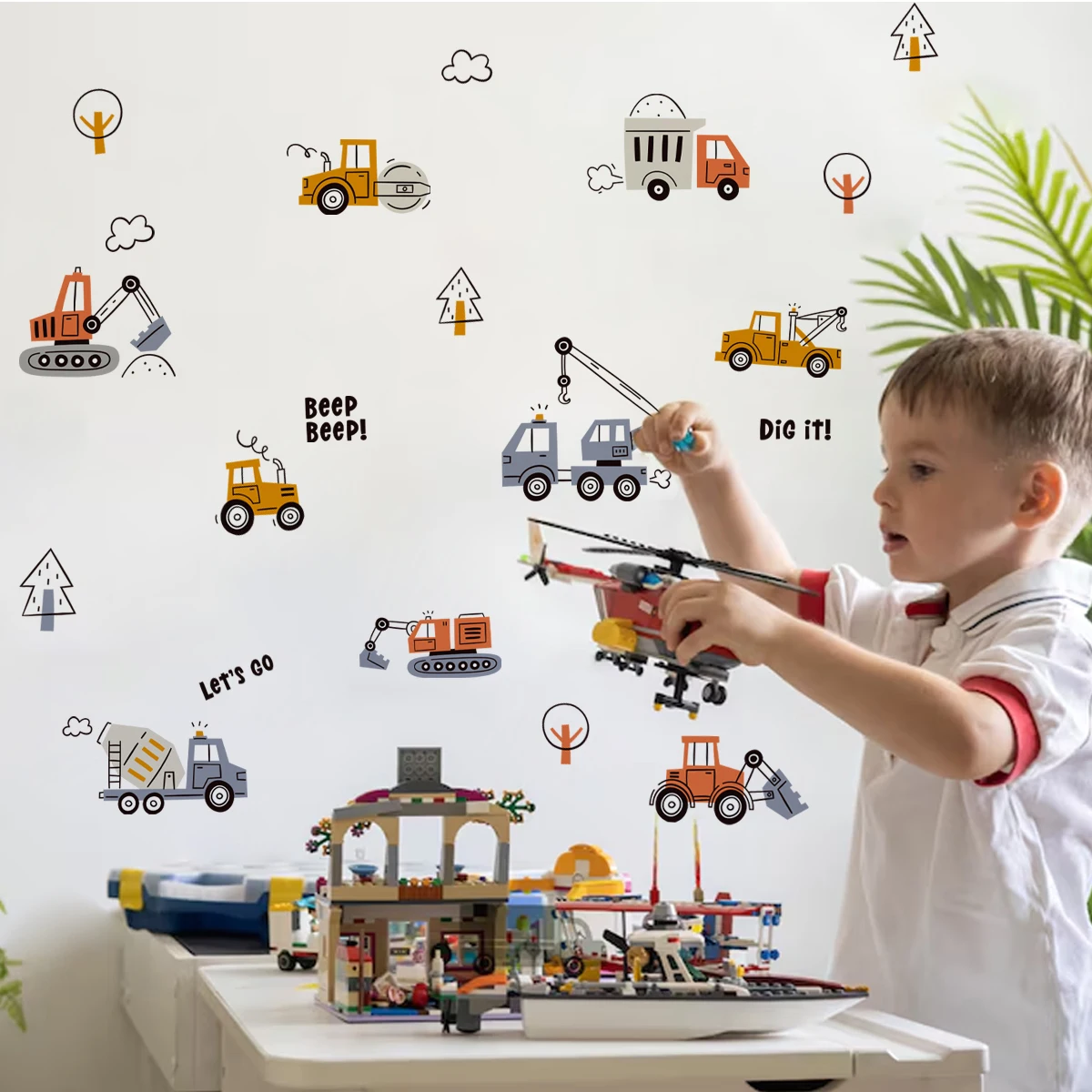 

Cartoon Cute Urban build Car Watercolor Nursery Stickers Removable Wall Decals Art Print Kids Boys Room Interior Home Decor