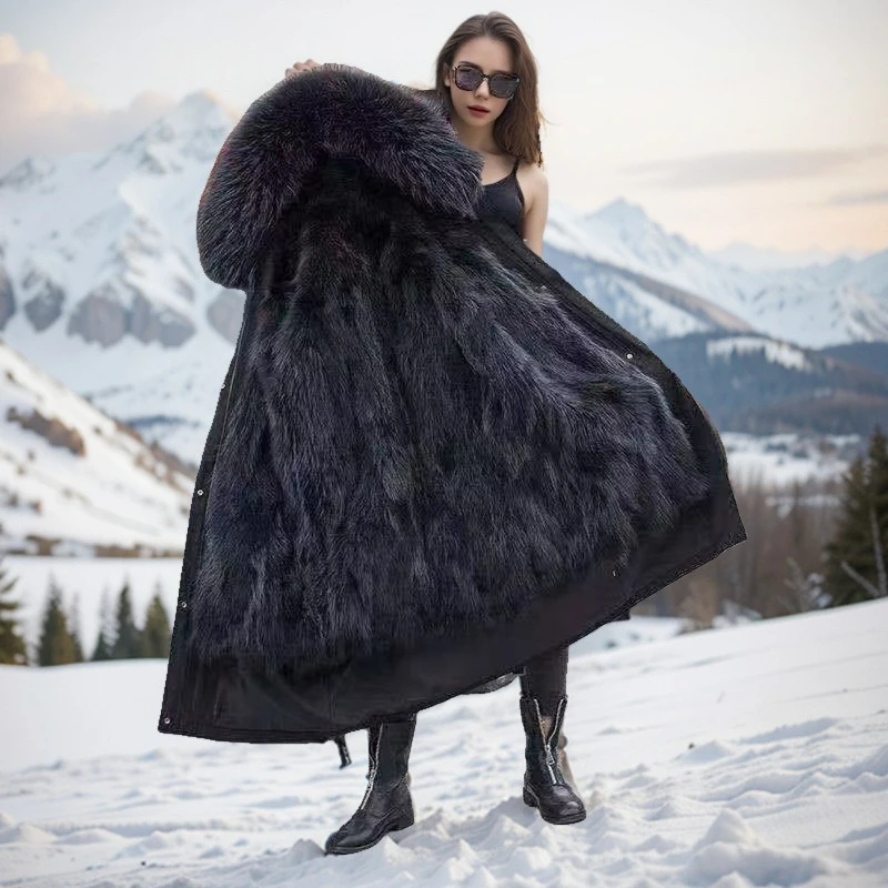 De nieuwe herfst-/wintercollectie 2026 met middellange kunstbontjas voor damesvoering en afneembare driedelige jas