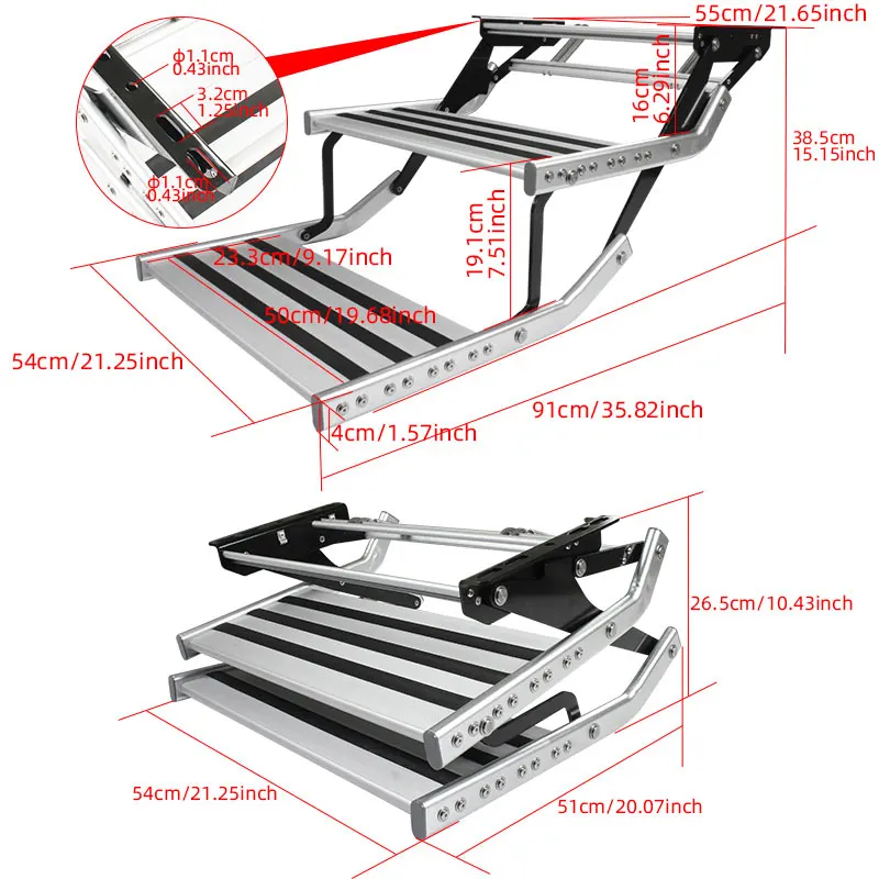Aksesoris Motor Trailer Camper OEM Tahan Lama Anti Selip RV Aluminium Tangga Ganda Kontrol Elektrik Caravan dengan Lampu LED