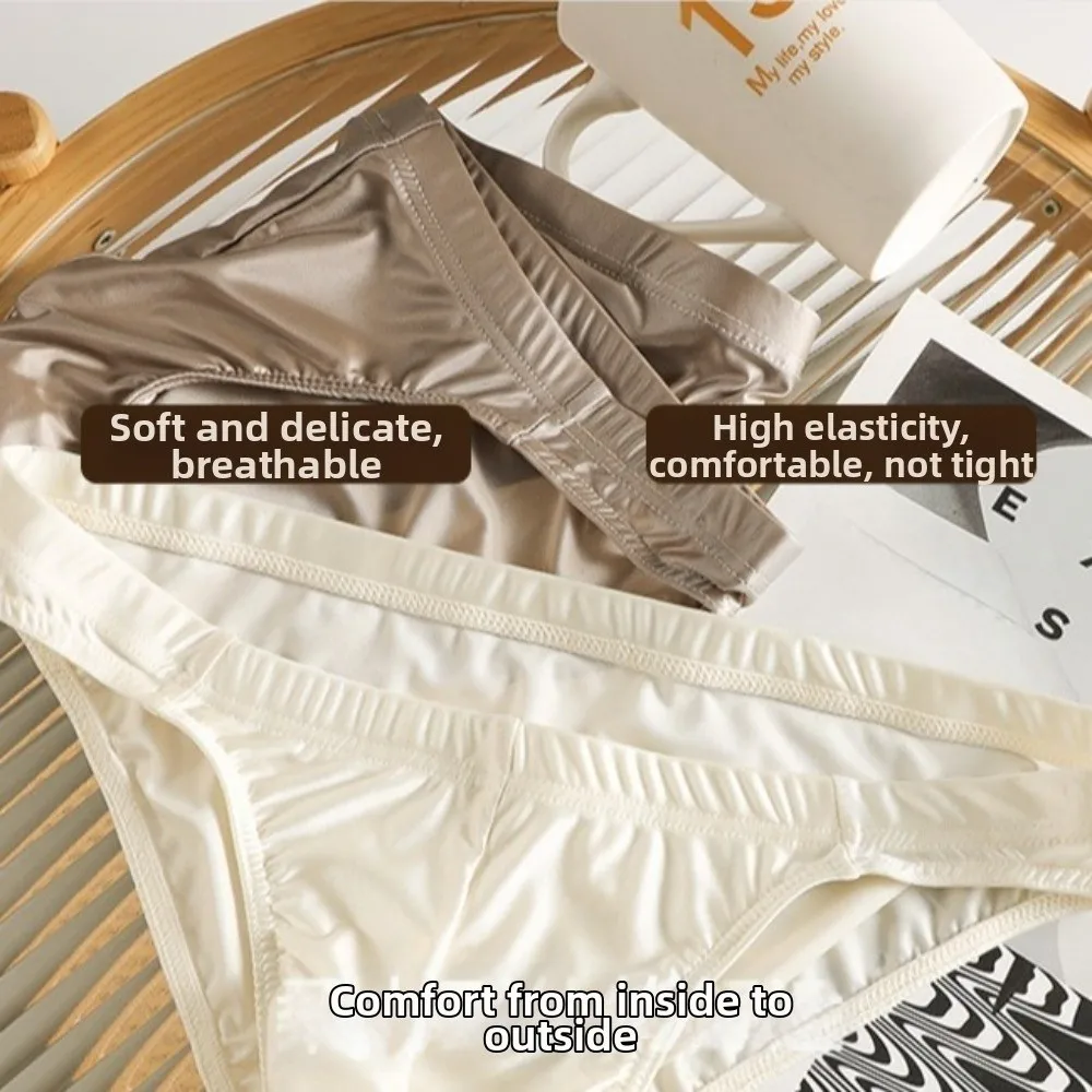 Einfarbige, niedrig geschnittene Herren-Slips, schlichte Unterhosen, Herrenunterwäsche, Herren-Dessous, Satin-Seiden-Slips, Sommer – Detail 7
