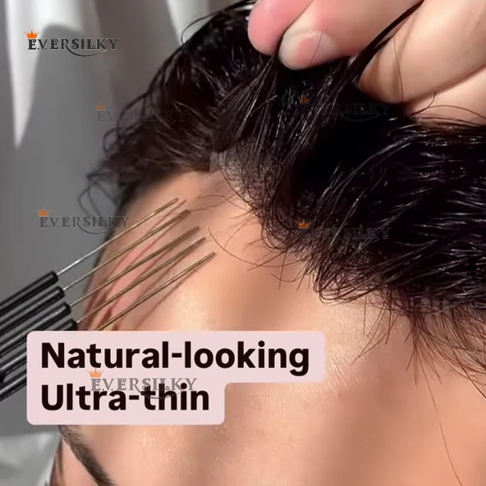 

Super Natural Invisible Hairline 0.02mm Vloop Thin Skin Mrico 80%Density Replacement Proth Light Brown Grey 1b40 Mens Wigs Toupe