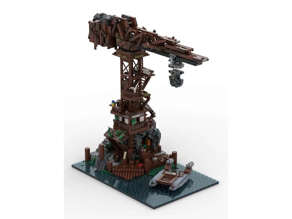 مكعبات بناء رافعة المنفذ الآسيوي MOC 2915 قطعة مع رافعة شحن وساحة حاوية، مجموعة نماذج حوض المدينة المعيارية كهدية للبالغين