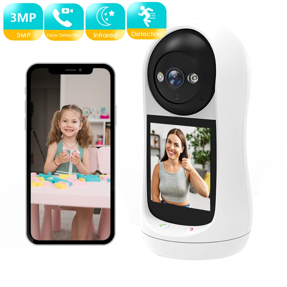 

BESDER 3MP PTZ Wifi Camera Video Call with 2.8 Inch IPS Screen Baby Cry Sound Detection Security IP Camera Baby Monitor iCSee