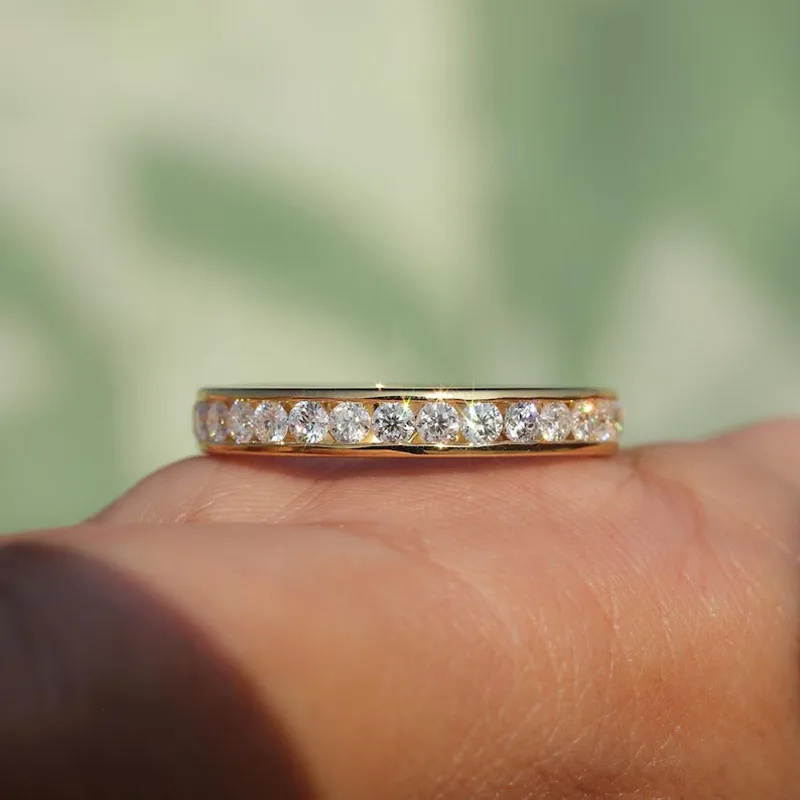 10K Gold&925 White Silver Round Diamond Ring 2mm Wide Laboratory Cultivated Diamond Ring Stackable Anniversary/Birthday Gift